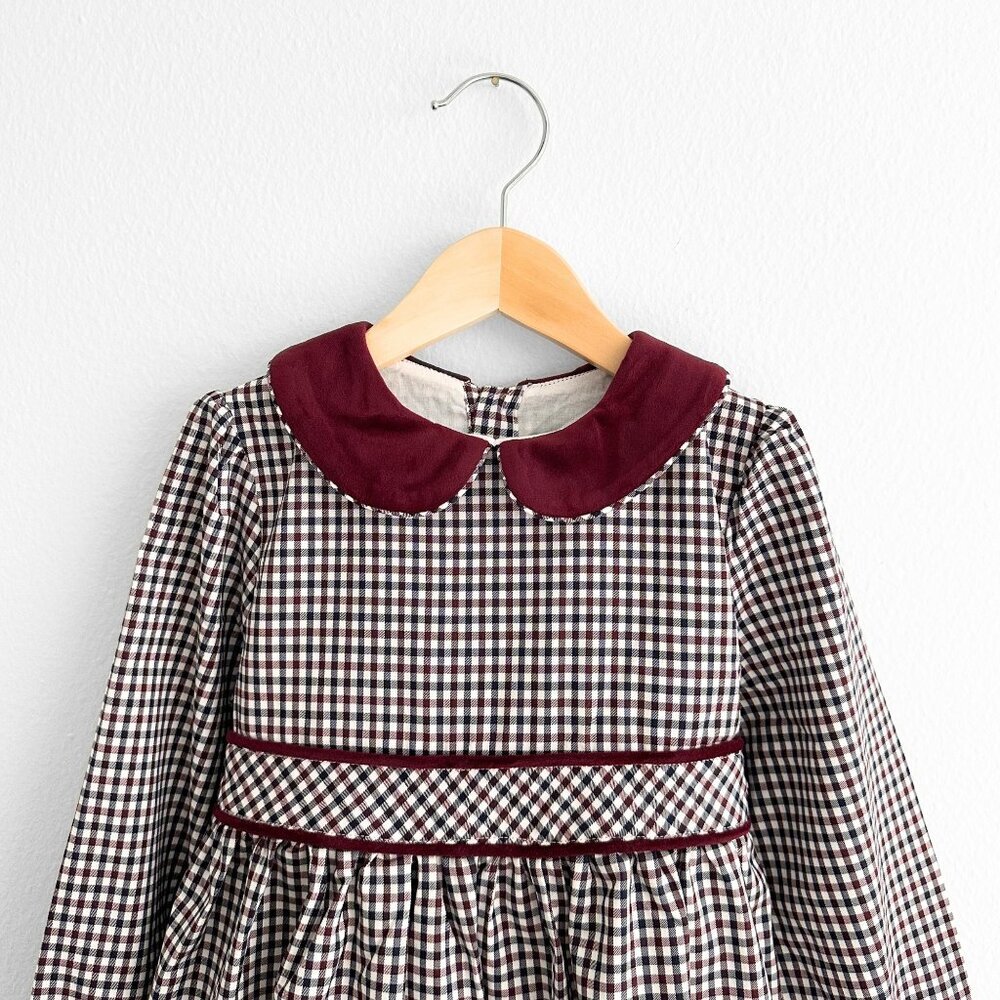 NWT Pretty Girls Long Sleeve Dress Fall Boutique Gingham Burgundy & Navy Blue 4T - Picture 4 of 6